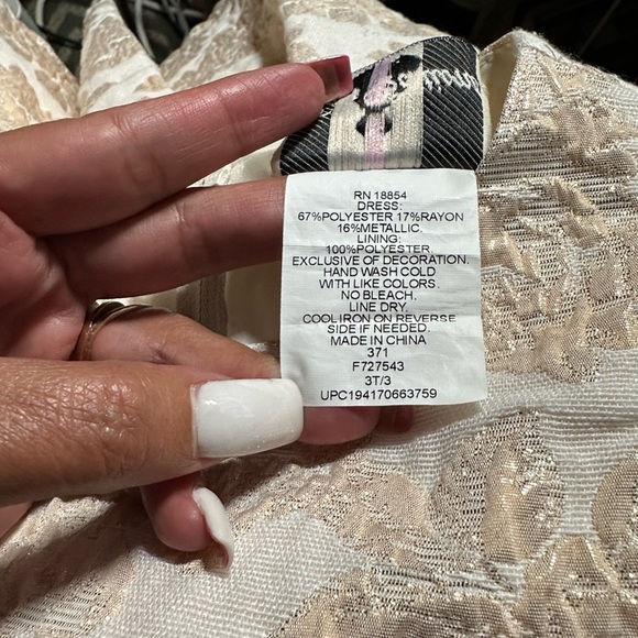 Rare Editions Ivory and Gold Brocade Dress with Bow - Picture 10 of 11